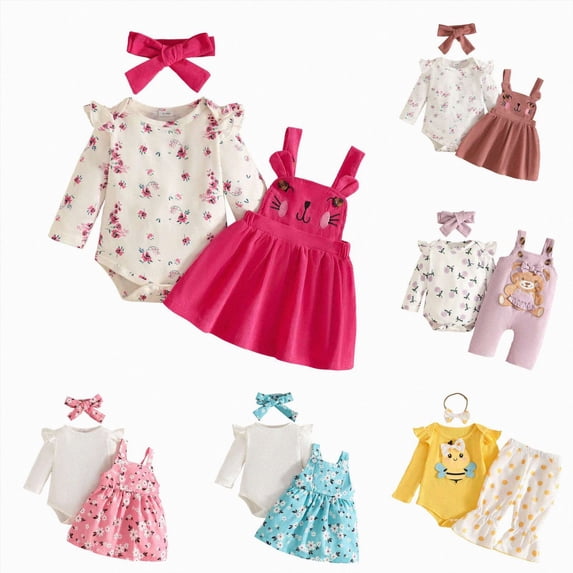 CAUYDY Baby Girl Going Home Outfit Newborn Ruffle Long Sleeve Romper 3-Piece Layette Set 0 3 6 9 12 18 Monthes Preemie Clothes Cute Ropa De Bebe Nina Hot Pink Sizes 3-6 Months