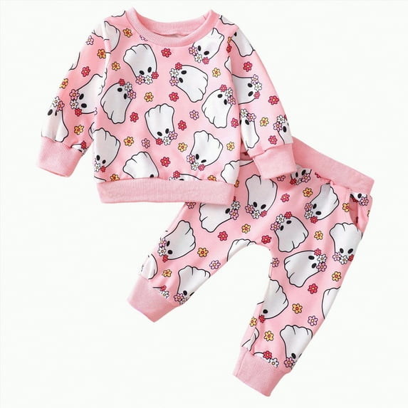 CAUYDY Baby Girl Halloween Outfit Long Sleeve Sweatshirt Toddler Halloween Baby Clothes Fall Winter Pants Set(Red,6-12 M)