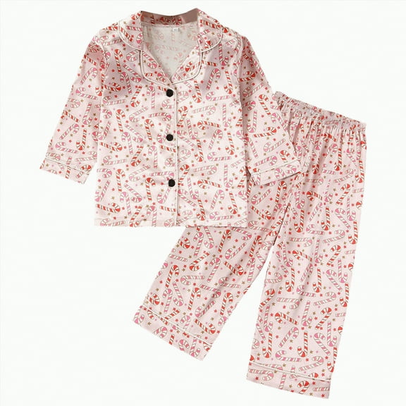 CAUYDY Baby Girls Boys Silk Christmas Pajamas Set Santa Claus Long Sleeve Button Down Shirts and Pants Xmas Satin Pj Sets(Beige,7-8 Y)