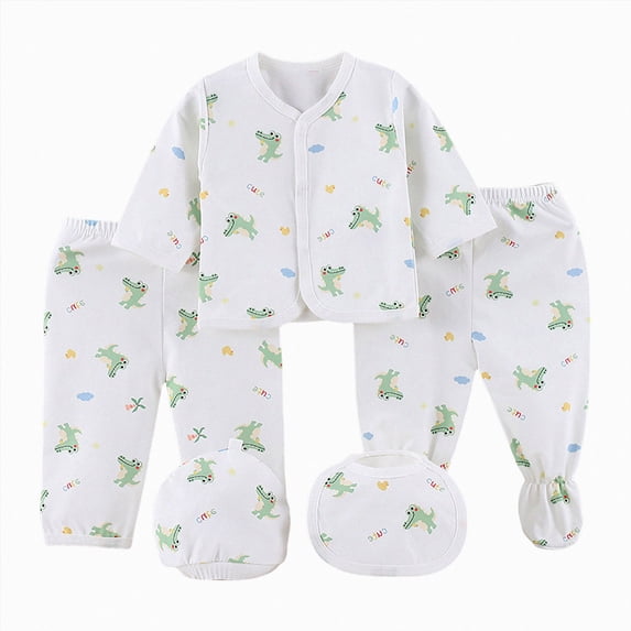 CAUYDY Baby Girls Coming Home Outfits Infant Boys Pajamas Preemie Layette Long Sleeve Shirt Warm Hat 2Pants Bib 5Pcs Cotton Set for Newborn Fall Winter Sizes 0-3 Months,Light Green