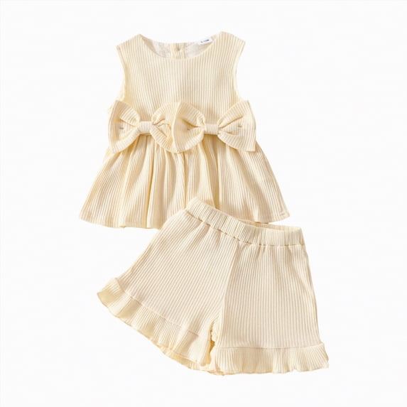 CAUYDY Baby Girls Toddler Summer Outfit Short Sleeve T-shirt Elastic Waist Shorts 2 Piece Short Set Summer Pjs For 18-24 Months 2t 3t 4t 5t Summer Pjs Kids (Sizes 12-18 Months,D01-Yellow)