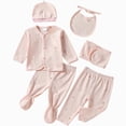 thumbnail image 1 of CAUYDY Baby Going Home Outfits for Girl Boy Newborn Pajamas Fall Preemie Layette Long Sleeved Shirt Warm Hat 2Pants Bib 5 Pieces Soft Set for Infant Sizes 0-3 Months,Pink, 1 of 6
