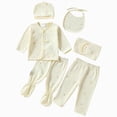 thumbnail image 1 of CAUYDY Baby Going Home Outfits for Girl Boy Newborn Pajamas Fall Preemie Layette Long Sleeved Shirt Warm Hat 2Pants Bib 5 Pieces Soft Set for Infant Sizes 0-3 Months,Yellow, 1 of 6
