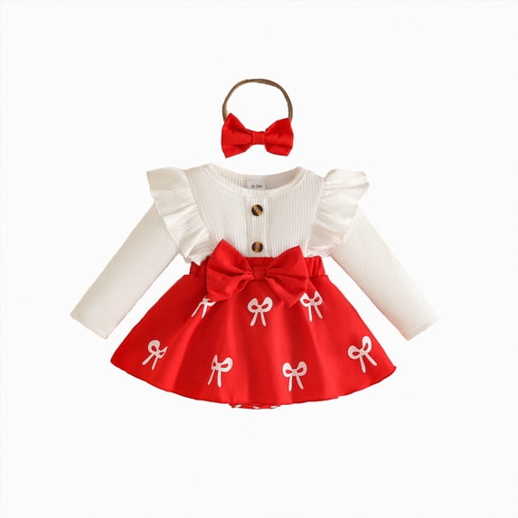 CAUYDY Baby Toddler Girls Ruffle Long Sleeve Bodysuit Ribbed Bow Print ...