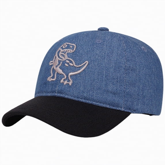 CAUYDY Baseball Cap For 4T 5T Kids Boy Toddler Boy Retro Denim Dinosaur Distressed Baseball Cap Cartoon Baby Boys Cotton Hat (Sizes One Size,L04-Blue)