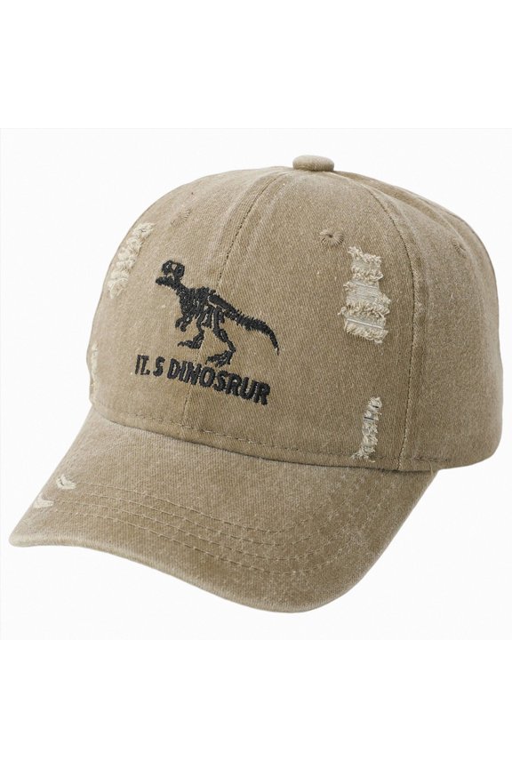 Boy Hats for Kids Ages 3-8,Funny Embroidered Dino Washed Hat Youth Trucker Hats for Boys(L101-Khaki,3-8 Y)