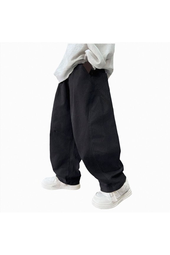Boys Cargo Pants Stretch Elastic Waist School Kids Twill Joggers Leisure Trousers Outdoor Trousers For 1 5 Years Old(L101-Black,8-9 Y)