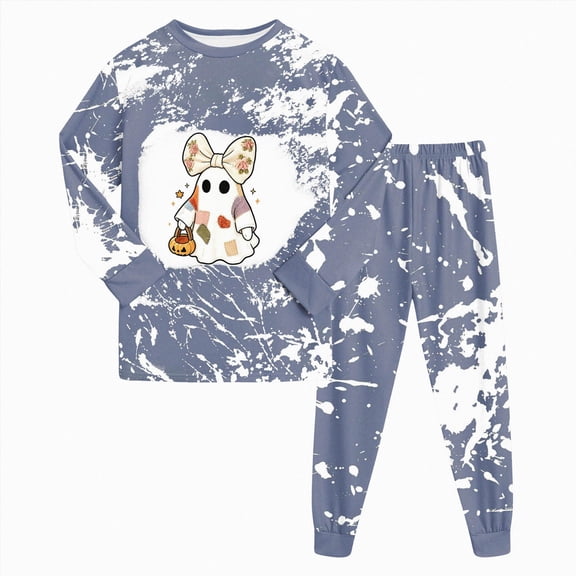 CAUYDY Boys Girls Halloween Pajamas Ghost Graphic Long Sleeve Top Long Pants Pajama Sets Kids Funny Prints Pjs 2 Piece Boy Sleepwear,8Y