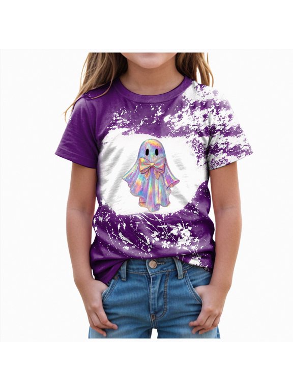 Boys Girls Halloween Shirts Toddler Short Sleeve Monster Truck Boo Ghost Pumpkin Tee Tops T-Shirts(Purple,9-10 Y)
