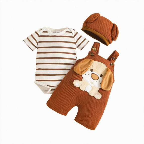CAUYDY Boys Outfit for Baby Toddler Boy Short Sleeve Clothes Set Newborn Fall Winter Bodysuit Preemie Romper 3 6 9 12 18 24 Months Sizes 12-18 Months,Khaki