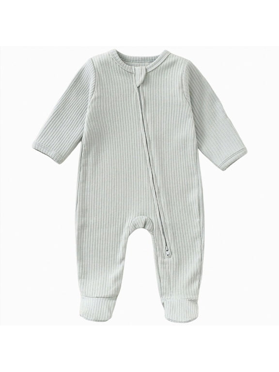 Boys Sleepers for Newborn Baby Clothing Preemie Long Sleeve Romper Fall Winter Infant Boy Pajamas Toddler Bodysuit 3 6 9 12 18 24 Months Light Green for Sizes 6-9 Months