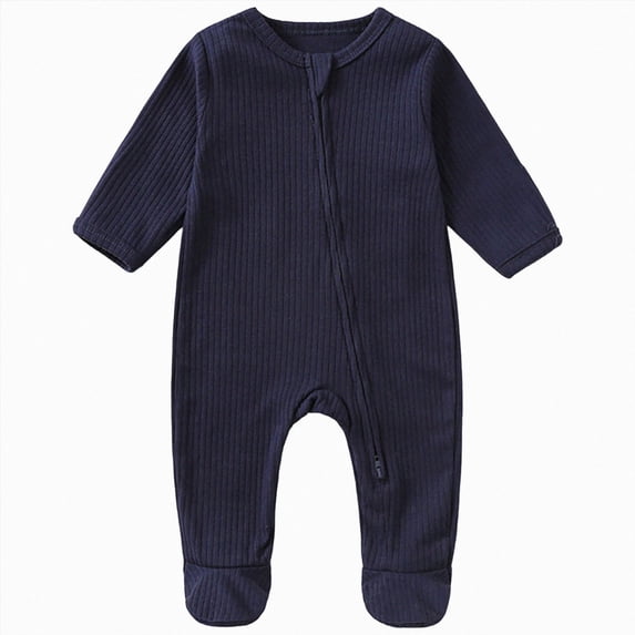 CAUYDY Boys Sleepers for Newborn Baby Clothing Preemie Long Sleeve Romper Fall Winter Infant Boy Pajamas Toddler Bodysuit 3 6 9 12 18 24 Months Navy for Sizes 0-3 Months
