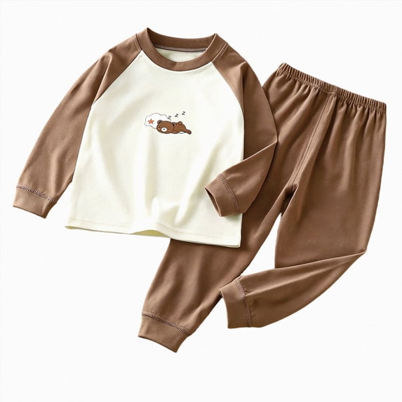 CAUYDY Child Boy Picture Outfits Baby Pajamas 2T-5T Fall Winter Long Sleeve Top Elastic Waist Pants 2Pcs Set Toddler Sleepers Little Kids Clothes for Boys Sizes 4-5 Years,Coffee