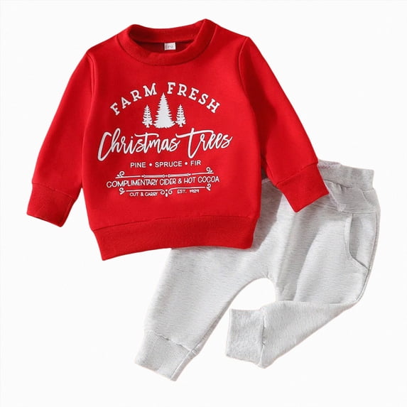 CAUYDY Child Photoshoot Outfits for Boys 2T 3T 4T 5T Baby Long Sleeve Pullover Sweatpants 2Pcs Matching Set 0 3 6 9 12 Months Toddler Fall Winter Clothing Red for Sizes 12-15 Months