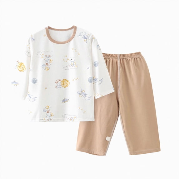 CAUYDY Children Boy Clothes 12 13 14 15 Years Teen Sleepers Fall Winter Long Sleeve Shirt Pants 2 Piece Set Kid Boys Outfits Pajamas Sizes 13-15 Years,Khaki