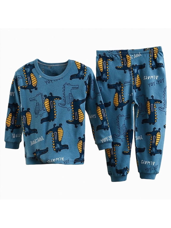 Children Boy Sleepwear 10 11 12 13 14 Years Kids Clothes Long Sleeved T-Shirt Elastic Waist Pants Cute Picture Outfits Set Teen Boys Fall Winter Pjs Sizes 11-12 Years,Blue