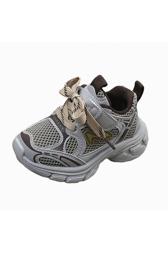 Children's And Older Kids' Breathable And Comfortable Thick Soled Mesh Casual Shoes With Laces Up For Outdoor Wear And Soft Soled Athletic Shoes(L101-Grey,11)