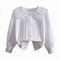 thumbnail image 1 of CAUYDY Collared Shirts for Girls Kids Long Sleeve Button Down Ruffle Blouse, School Uniform Top for Graduation Photoshoot Clothes White Sizes 9-10 Years, 1 of 5
