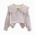 thumbnail image 1 of CAUYDY Collared Shirts for Girls Teen Long Sleeve Button Down Ruffle Blouse, School Uniform Top for Graduation Photoshoot Clothes Beige Sizes 13-14 Years, 1 of 5