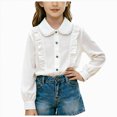 thumbnail image 1 of CAUYDY Collared Shirts for Girls Teen Long Sleeve Button Down Ruffle Blouse, School Uniform Top for Graduation Photoshoot Clothes Light Gray Sizes 15+ Years, 1 of 5