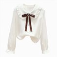 thumbnail image 1 of CAUYDY Collared Shirts for Girls Youth Long Sleeve Button Down Fly Sleeve Blouse, School Uniform Top for Fall Winter Daily Wear Brown Sizes 15-16 Years, 1 of 6