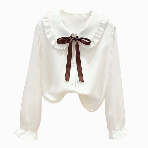 CAUYDY Collared Shirts for Girls Youth Long Sleeve Button Down Fly Sleeve Blouse, School Uniform Top for Fall Winter Daily Wear Brown Sizes 15-16 Years