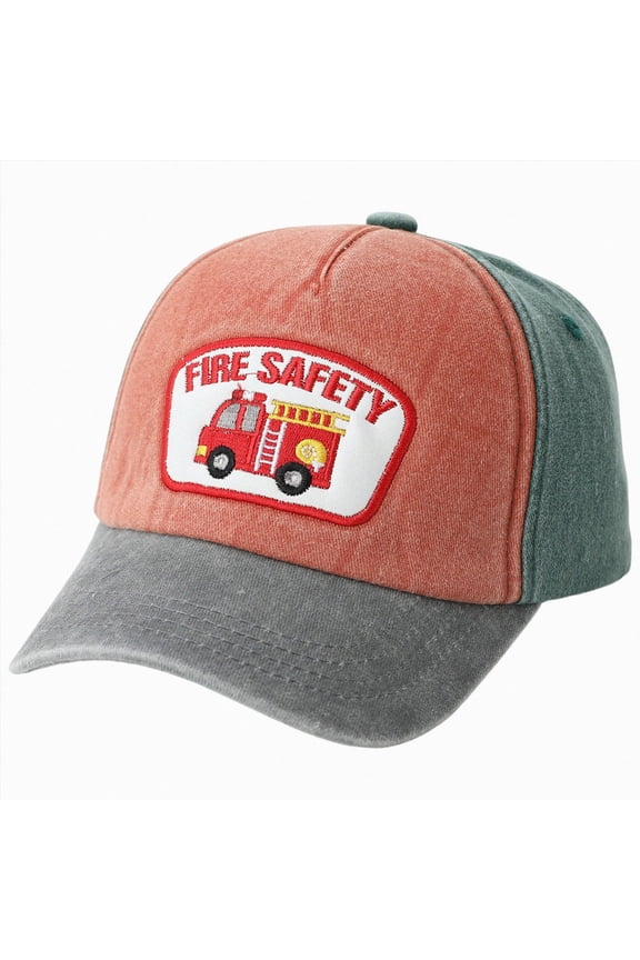 Cute Fire Truck Embroidery Kids Baseball Caps Adjustable Washed Baseball Hats for Boys Girls(L101-Green,3-8 Y)