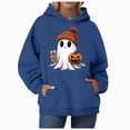 thumbnail image 1 of CAUYDY Cute Ghost Graphic Hoodies for Women Halloween Funny Spooky Hooded Sweatshirt Vintage Pullover Casual Tops(Navy,XL), 1 of 6