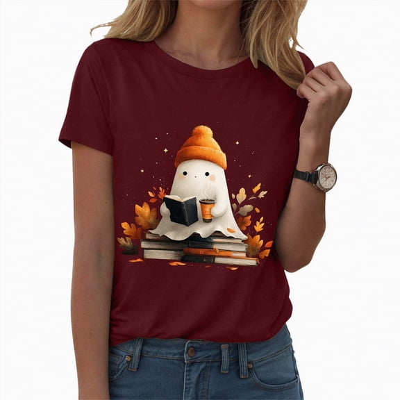 CAUYDY Fall Pumpkin Shirts Womens Casual Autumn Thanksgiving Graphic Tees Halloween Tops(Z04-,M)