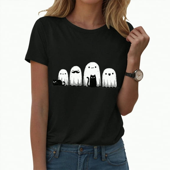 CAUYDY Fall Shirts for Women Letter Print Pumpkin Graphic Tops Teen Girl Thanksgiving Tee Halloween Party Shirts(Black,3XL)