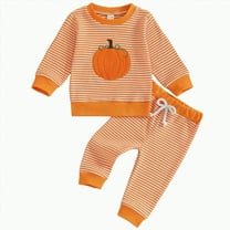 CAUYDY Fall Winter Toddler Baby Girl Clothes Cute Print Ruffle Shirt Top Pants Set 2 Piece Girl Outfit(Orange,0-6 M)