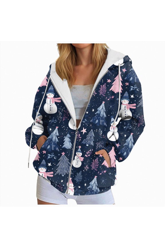 Full Zip Up Hoodies for Women Long Sleeve Track Jackets Loose Sweatshirt Drawstring Pullover Sweaters With Pockets(L101-Navy,XXXL)
