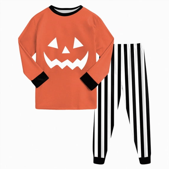 CAUYDY Girls Boys Halloween Pajamas Pumpkin Print Pjs Kids Skeleton Sleepwear Clothes SetsCartoon Graphic Holiday Sleepwear