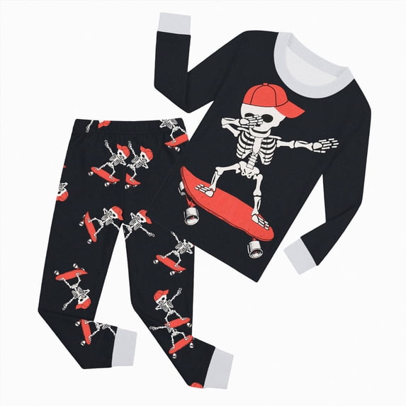 CAUYDY Girls Boys Halloween Pajamas Set Cute Skeleton Print Pjs for Boy Jammies Little Kids Skull Sleepwear Clothes Sets