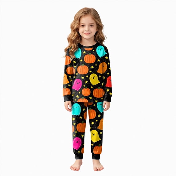 CAUYDY Girls Boys Halloween Pajamas Set Sleepwear Pumpkin Graphic Pjs Toddler Long Sleeve Jammies Kids Sleepwear