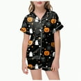 thumbnail image 1 of CAUYDY Girls Halloween Button Down Sleepwear Short Sleeve With Shorts 2PCS Pajama Sets Casual Lapel Loungewear(Black,8-9 Y), 1 of 6