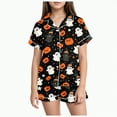 thumbnail image 1 of CAUYDY Girls Halloween Pajama Sets 2 Piece Button Down Short Sleeve Lapel Neck Tops Shorts Pumpkin Graphic Set for Teen(Orange,6-7 Y), 1 of 5