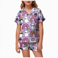 thumbnail image 1 of CAUYDY Girls Halloween Satin Pajamas Set Button Down 2 Piece Pjs Shorts Set Loungewear Sets Sleepwear,6-7 Y, 1 of 5