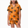 thumbnail image 1 of CAUYDY Girls Halloween Satin Pajamas Set Button Down 2 Piece Pjs Shorts Set Loungewear Sets Sleepwear,6-7 Y, 1 of 5