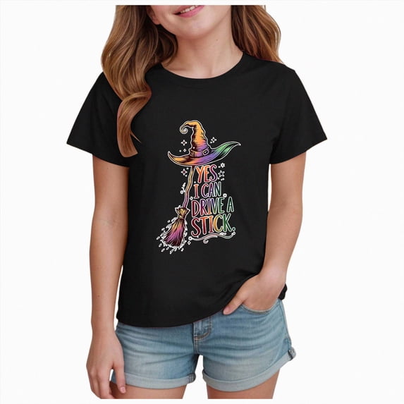 CAUYDY Girls Short Sleeve T-Shirt Crewneck Top for Kids Casual Breathable Fall Tee Little Girl Soft Pjs Top Sizes 5-6 Years