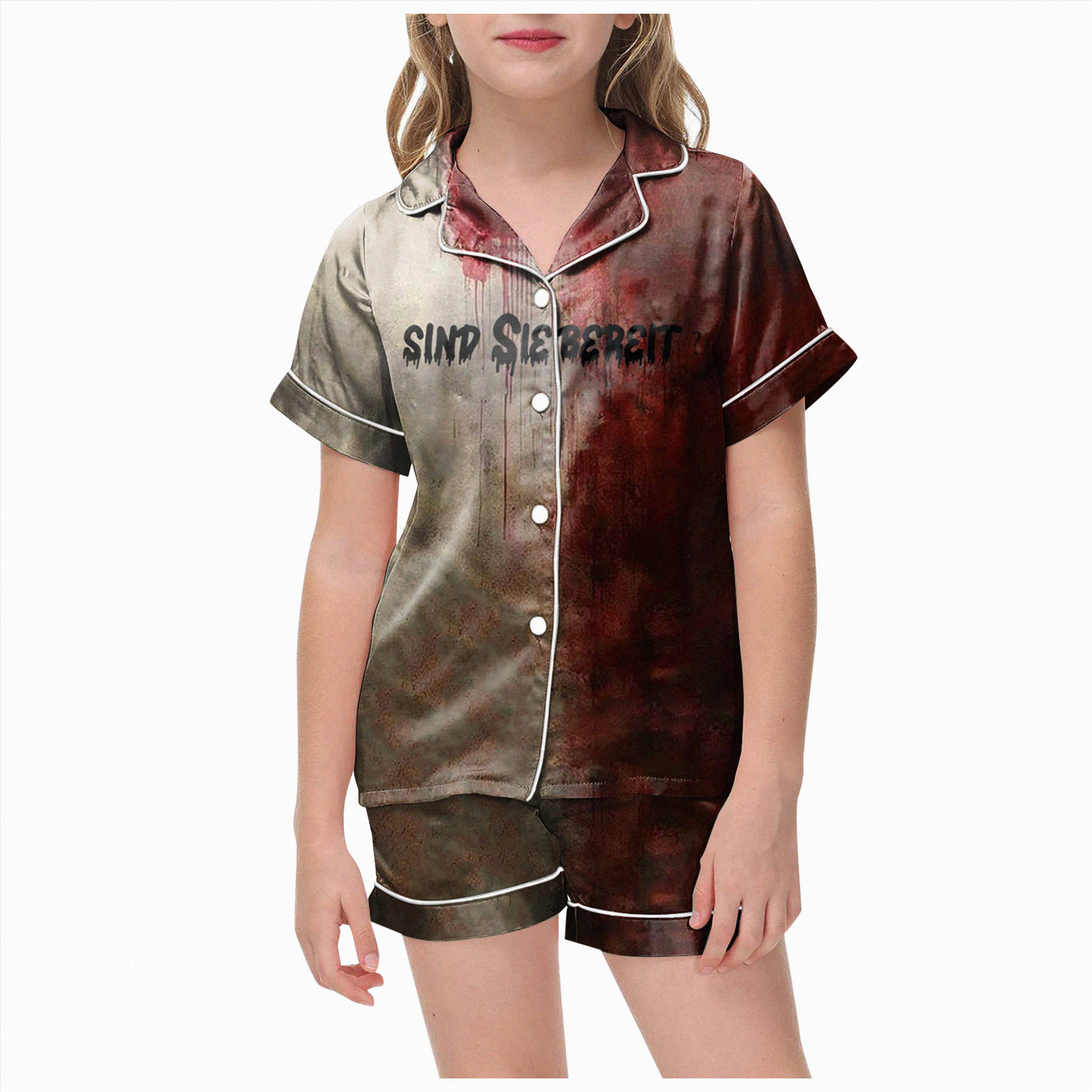CAUYDY Girls Silk Satin Pajama Set Halloween Pumpkin Print Short Sleeve ...