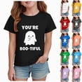 thumbnail image 1 of CAUYDY Girls T-Shirts Short Sleeve Shirt for Girl Halloween Cute Ghost Print Tees Kids T-shirts Clothes Casual Fall Tops Sizes 5-6 Years, 1 of 5