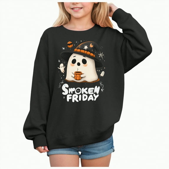 CAUYDY Halloween Hoodie Girls Fleece Skeleton Print Long Sleeve Pullover Tops with Pockets Fall Trendy Sweatshirts(Black,6Y)
