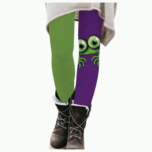 CAUYDY Halloween Leggings for Women Buttery Soft Stretchy Pumpkin Printed Pajamas Pants High Waisted Tummy Control Yoga Pant(Green,XXL)