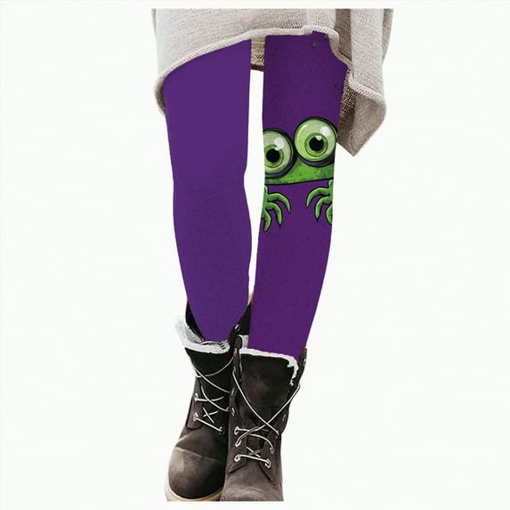 CAUYDY Halloween Leggings for Women Buttery Soft Stretchy Pumpkin Printed Pajamas Pants High Waisted Tummy Control Yoga Pant(Purple,L)