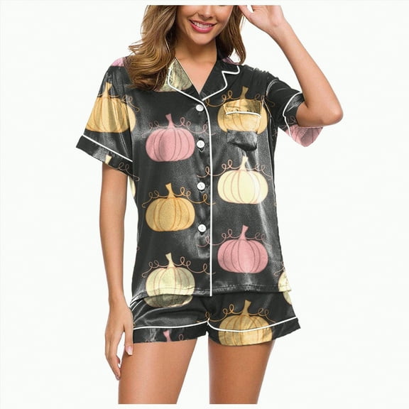 CAUYDY Halloween Pajama Halloween Shorts Matching Shirts Cute Funny Fall Pumpkin Skull Ghost Pajamas Clothes for Women(Dark Gray,M)