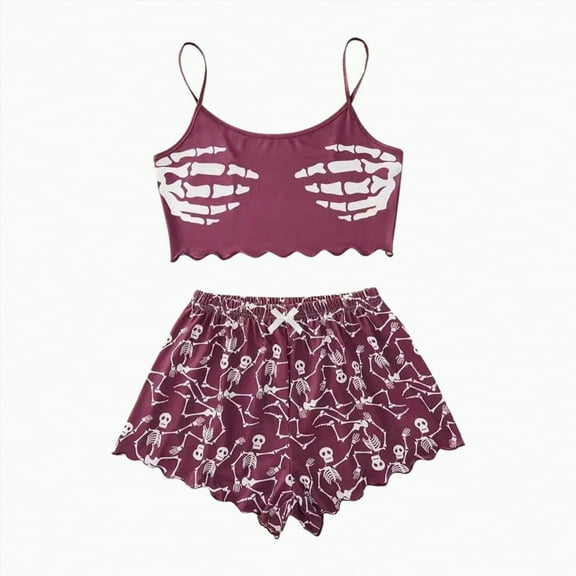 CAUYDY Halloween Pajama Sets for Women- 2 Piece Pumpkin Ghost Print Summer Top and Shorts Pj Set Sexy Pajamas(A02-,M)