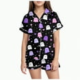 thumbnail image 1 of CAUYDY Halloween Pajamas Girl Satin Silk Button Up Shirt And Shorts Pjs Sets 2 Piece Loungewear Sets Soft Sleepwear(Z02-Dark Purple,8-9 Y), 1 of 5