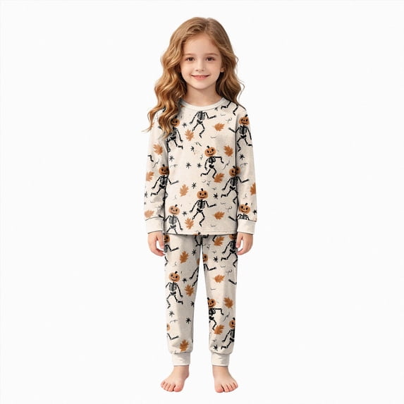 CAUYDY Halloween Pajamas Kid Boys/Girls Pumpkin Print Clothes Long Sleeve 2pc Tee/Pants Pjs Set Toddler Holiday Sleepwear Outfits