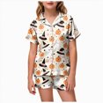 thumbnail image 1 of CAUYDY Halloween Pajamas Kids Girls Pajamas 2-Piece Pjs Set Kids Short Sleeved and Shorts Jammies Casual Wear Girls' Sleepwear Lounge Clothes Beige Sizes 4-5 Years, 1 of 7